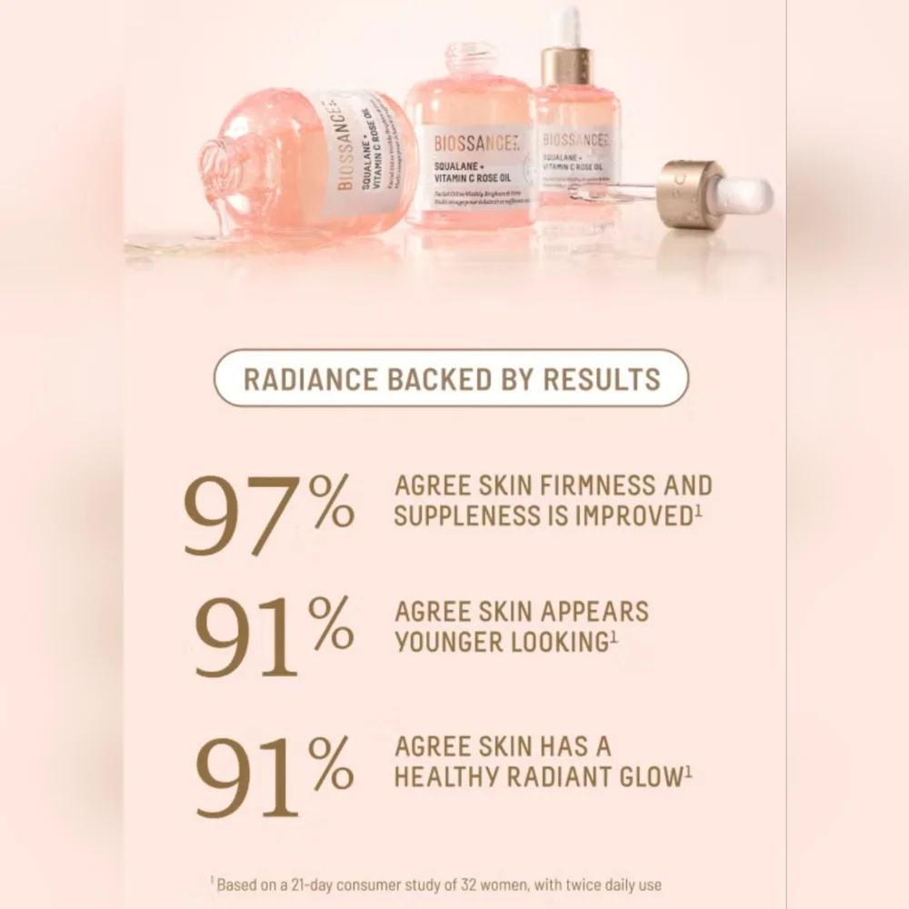NEW BIOSSANCE Squalane + Vitamin C Rose Oil, Set of 3